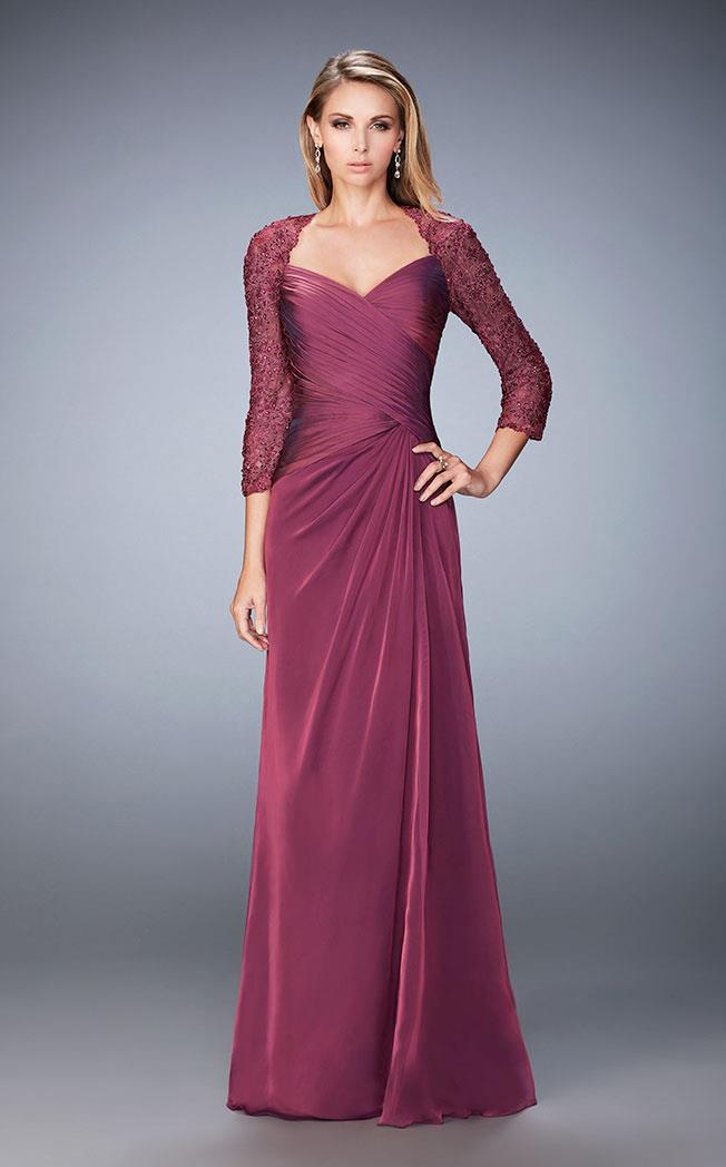 La Femme - 21805 Laced V-neck A-line Dress