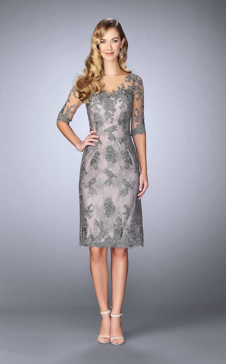 La Femme - 24878 Quarter Sleeve Lace Applique Cocktail Dress