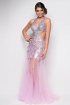 Blush - Peacock Adorned V-neck A-line Gown 9530