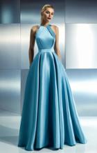 Beside Couture - Ch1645 Halter Neck Satin Pleated Long Gown