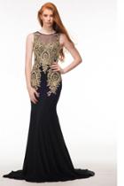 Glow By Colors - G442 Embellished Illusion Bateau Trumpet Dress