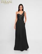 Terani Couture - 1812b5428 Pleated Asymmetrical Neck A-line Gown