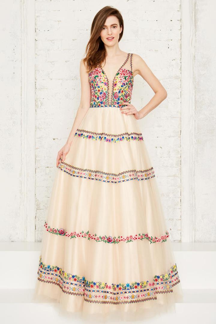 Angela And Alison - 971134 Beaded Sleeveless Plunging A-line Gown