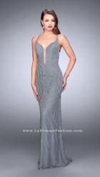 La Femme - Elaborately Beaded Sheath Evening Gown With Sweep Train 24244