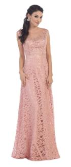 May Queen - Beautiful Embroidered And Laced Illusion Bateau Neck Long A-line Dress Mq1219