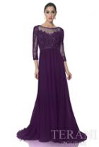 Terani Evening - Crystal Beaded Quarter Sleeve Illusion Long Gown 1611m0642a