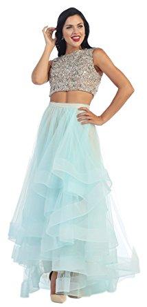 Sleeveless Two Piece Beaded Top Hi-low Dress