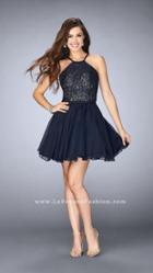 La Femme - Lovely High Neck Laced Short Chiffon Dress 23483