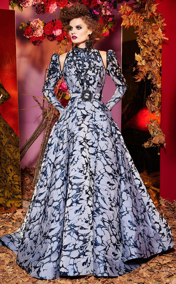 Mnm Couture - 2428 Long Sleeves High Neck Embellished Ballgown