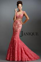 Janique - Lace And Tulle Floral Applique Flare Gown 1514
