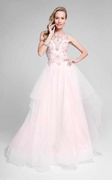 Terani Couture - Glamorous Jewelled Illusion Neck Polyester Ballgown Gown 1711p2828