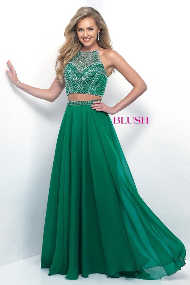 Blush - Adorned High Illusion Chiffon A-line Gown 11344