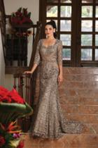 Lace Crisscrossed Shirring Mermaid Gown