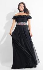 Rachel Allan Curves - 6301 Floral Beaded Off-shoulder Chiffon Dress