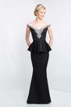 Blush - S2007 Shawl Off-shoulder Crystal Ornate Sheath Gown