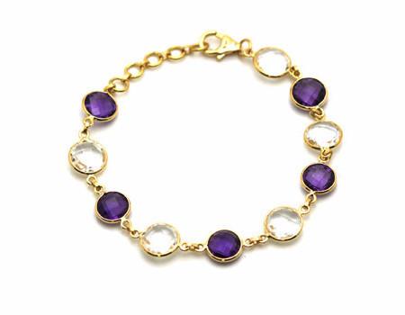 Tresor Collection - Amethyst Round And Crystal Round Bracelet In 18k Yg
