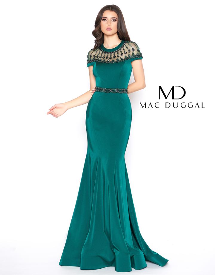 Mac Duggal - 79201d Beaded Jewel Neck Trumpet Dress With Train
