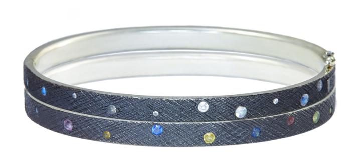 Nina Nguyen Jewelry - Crosshatch Black Oxidized Thin Hinged Bangle