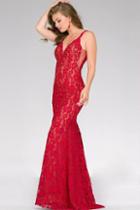 Jovani - Rhinestone Embellished Lace Mermaid Gown