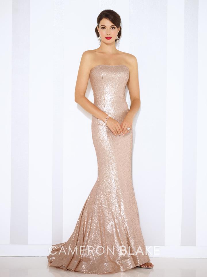 Cameron Blake - Sequined Trumpet Gown In Champagne 116674