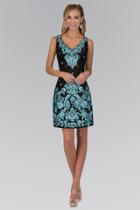 Elizabeth K - Embroidered Lace V-neck Cocktail Dress Gs1437