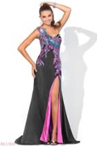 Blush - One Shoulder Embellished Long Dress With Slit 9356