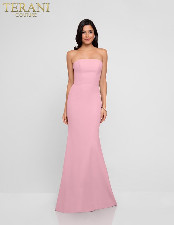 Terani Couture - 1812b5424 Strapless Straight-across Trumpet Long Gown