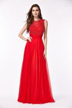 Angela And Alison - 61016 Rosette Beaded Jewel Illusion Dress