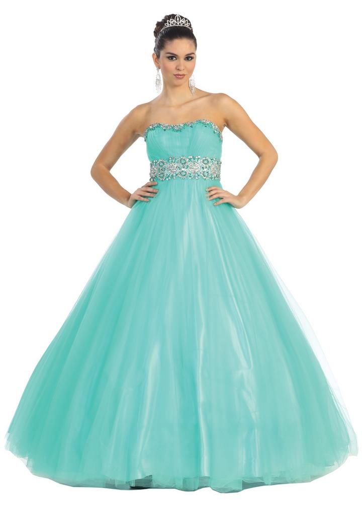 Rhinestone Embellished Pleated Ball Gown