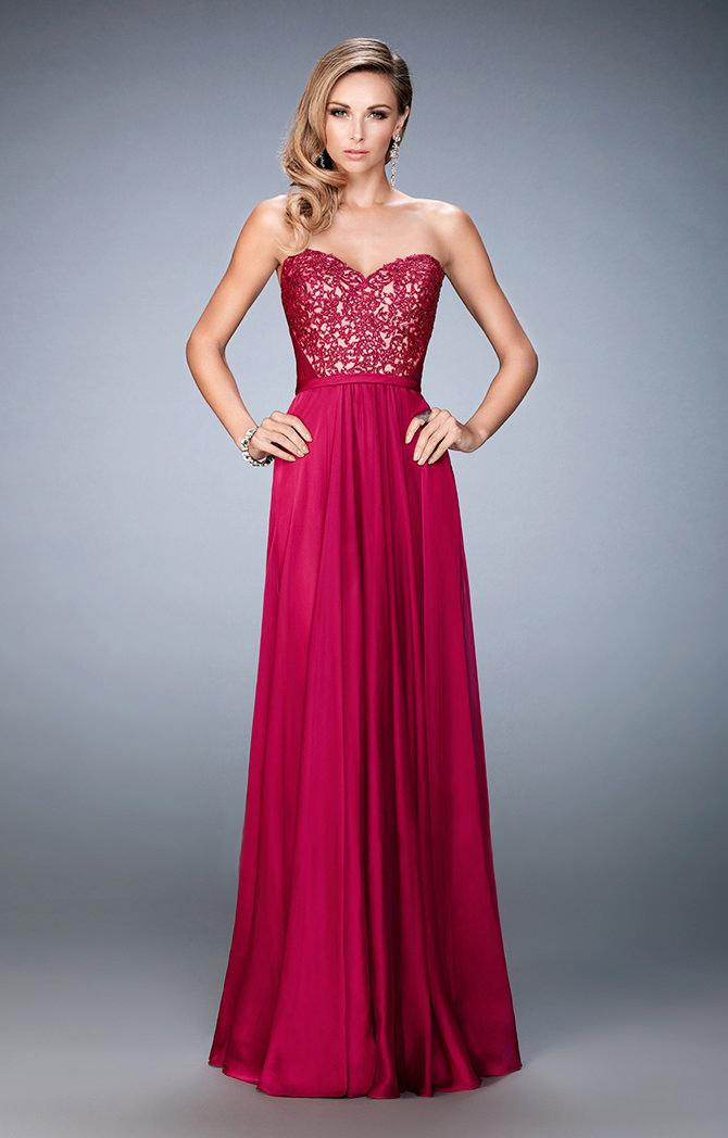 La Femme - 21820 Lace Chiffon A-line Dress