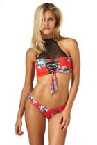 Montce Swim - Red Floral Corsette X Black Dot Mesh Halter X Uno Bikini Set