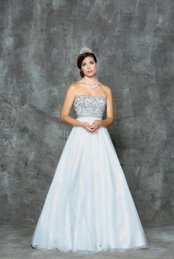 Glow By Colors - G668 Mesh Semi-sweetheart Ballgown