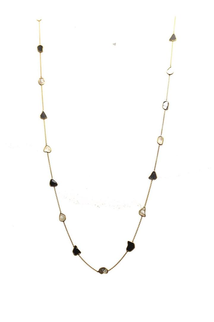 Tresor Collection - Organic Black And White Diamonds Slice Necklace In 18k Yellow Gold