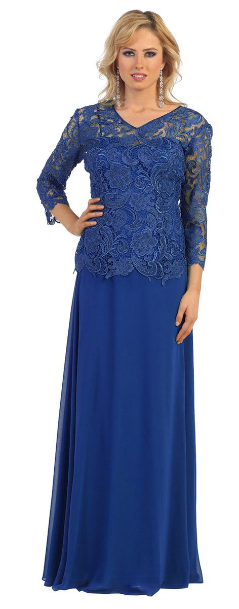 Long Sleeve V Neck Lace Long Formal Dress