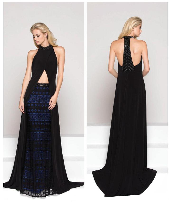 Colors Dress - 1898 Halter Center Slit Evening Gown
