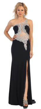 May Queen - Fascinating Laced Asymmetric Neck Dress Mq1143