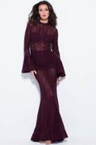 Jovani - 58375 Illusion High Neck Bell Sleeve Gown