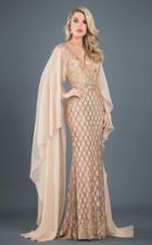 Rachel Allan Couture - 8281 Plunging V Neck Lattice Cape Gown