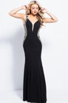 Jovani - Jvn53351 Plunging Neck Beaded Sheath Gown