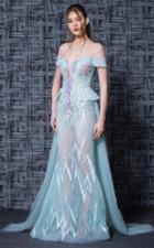 Mnm Couture - K3609 Bedazzled Deep Off-shoulder Dress