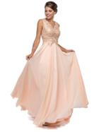 Embroidered V-neck A-line Prom Dress