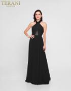 Terani Couture - 1813b5193 Crisscross High Halter Illusion Cutout Gown
