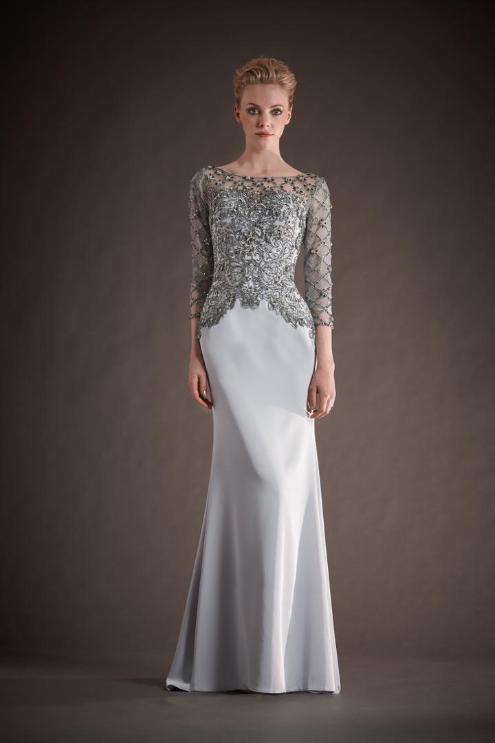 Park 108 - M146 Beaded Tulle Quarter Sleeve Sheath Gown