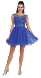 Dancing Queen - 8881 Sheer Floral Applique Cocktail Dress