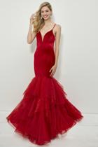 Angela And Alison - 81091 Plunging V-neck Tiered Mermaid Dress
