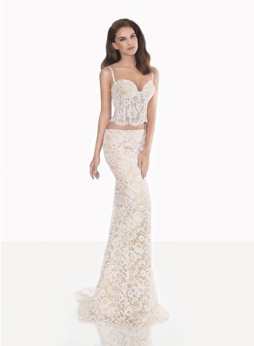 Tarik Ediz - 92691 Spaghetti Strap Two-piece Lace Gown