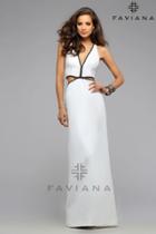 Faviana - Metallic-trimmed Neoprene Long Evening Gown With Side Cut-outs 7745