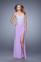 La Femme - 20923 Beaded Lace Sweetheart Slit Evening Gown