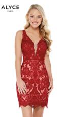 Alyce Paris - 1333 Lace Embellished Plunging Sheath Dress