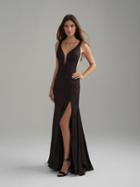 Madison James - 18-750 Deep V-neck Sparkle Jersey Sheath Dress